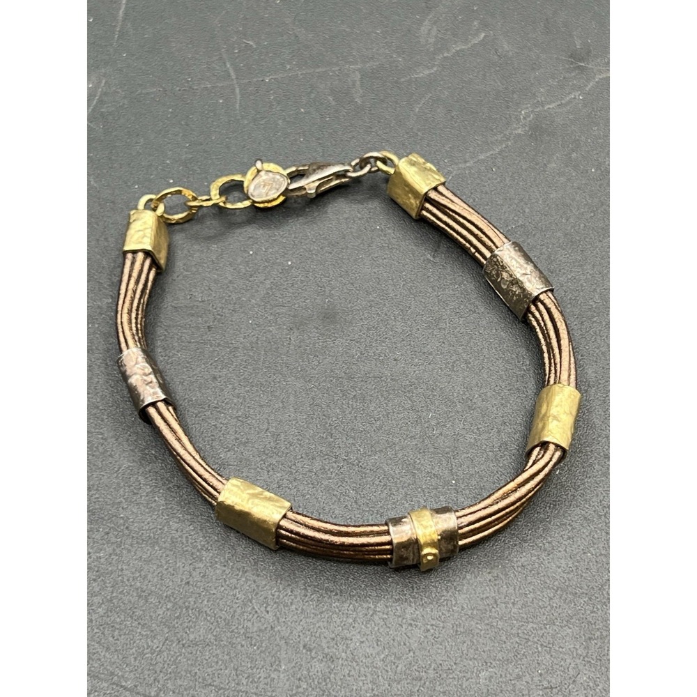 Vintage 925 Sterling Silver Israel Leather Bracelet Silpada 7.5in Boho